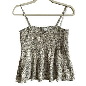 Paper Crane Smocked Floral Olive Green White Spaghetti Strap Cropped Cami Sz Med